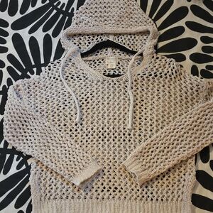 Nicole Miller Artelier Cream Crochet Hoodie In XS, Runs Big Though!